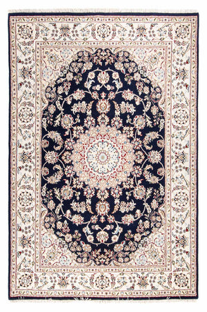 Tapis oriental - Nain - Indus - 196 x 134 cm - bleu foncé
