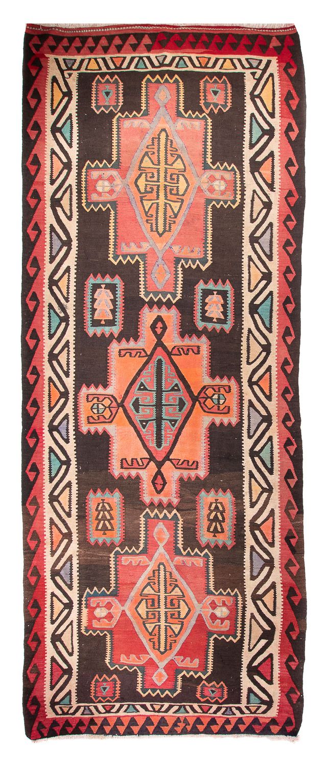 Tapis de couloir Tapis Kelim - Vieux - 435 x 158 cm - marron foncé