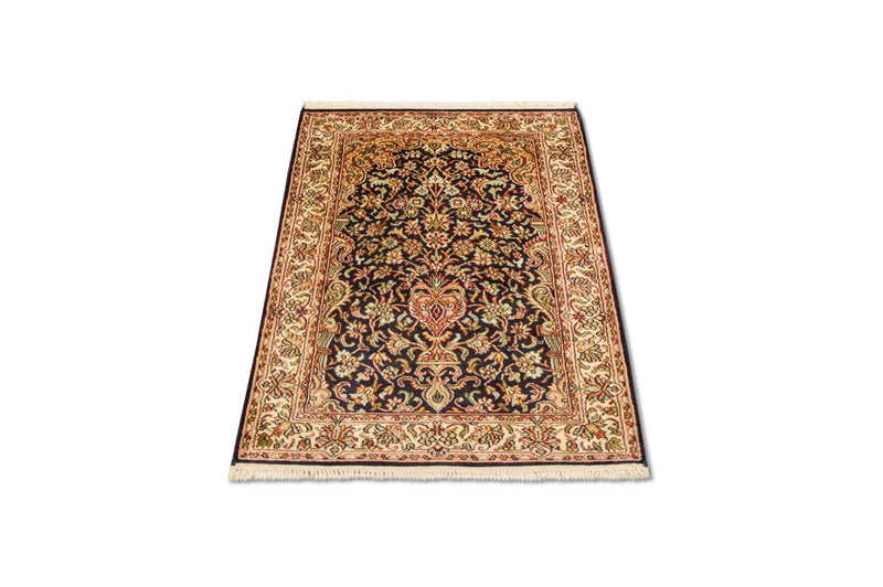 Tapis en soie - Soie du Cachemire - 94 x 60 cm - bleu foncé