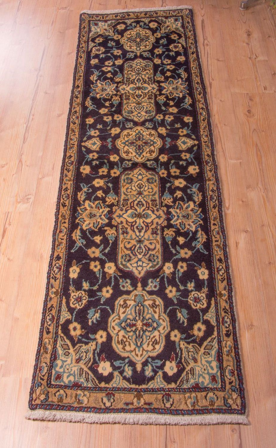 Tapis de couloir Tapis persan - Nain - Royal - 202 x 59 cm - bleu foncé