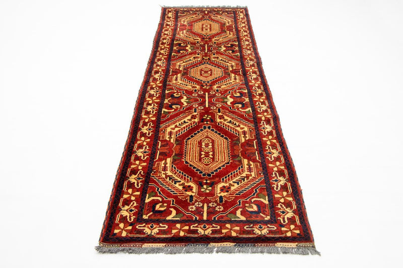 Tapis de couloir Tapis afghan - Hatschlu - 307 x 83 cm - rouge