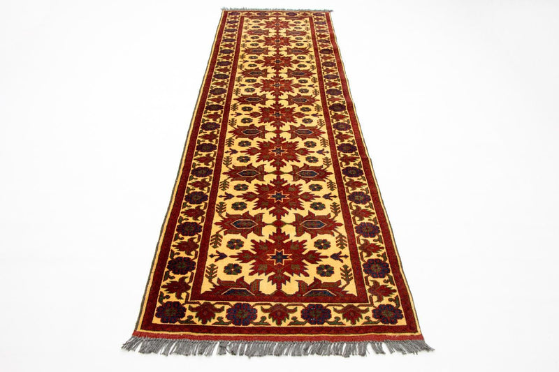 Tapis de couloir Tapis afghan - Hatschlu - 304 x 80 cm - rouge