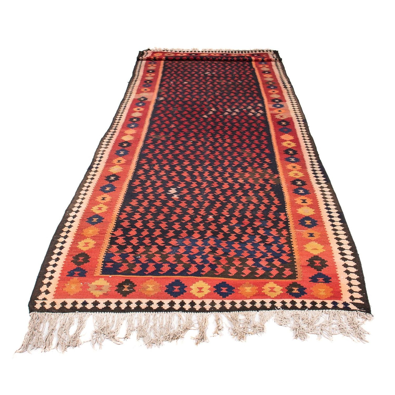 Tapis de couloir Tapis Kelim - Vieux - 450 x 120 cm - bleu foncé