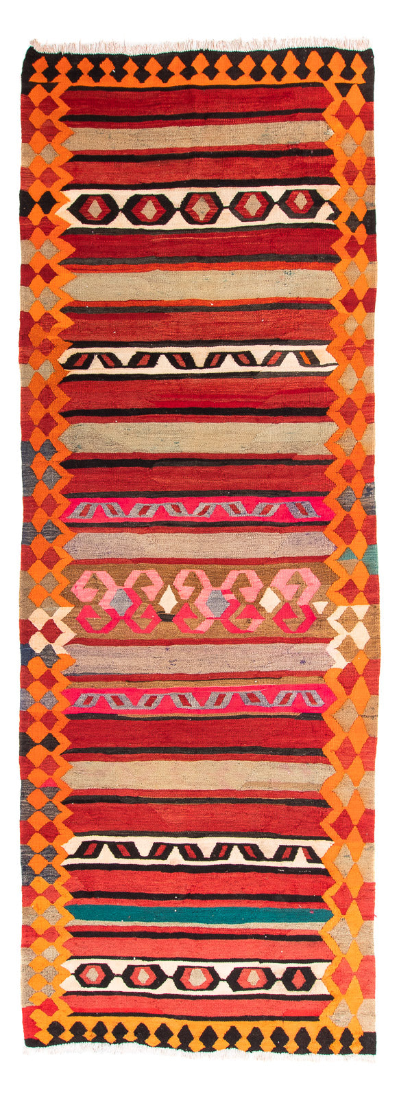 Tapis de couloir Tapis Kelim - Vieux - 370 x 130 cm - multicolore
