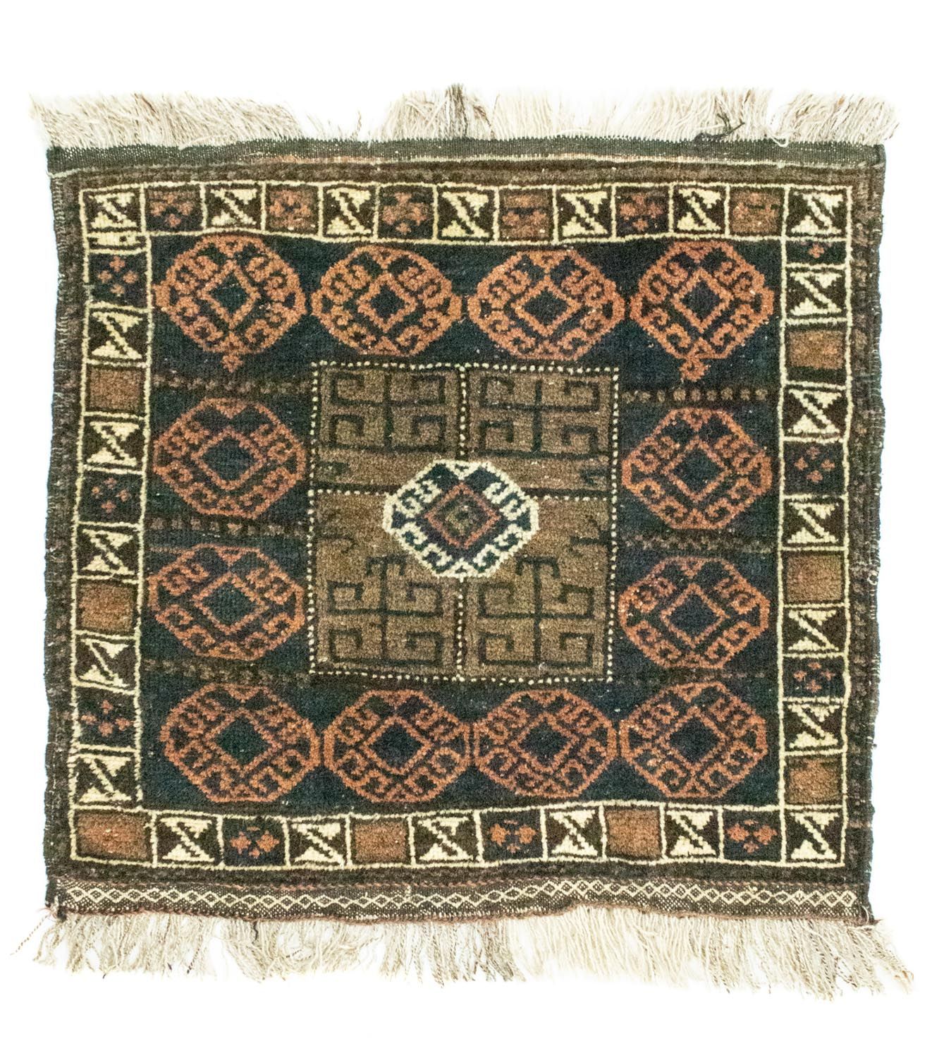 Tapis afghan carré  - 66 x 64 cm - bleu