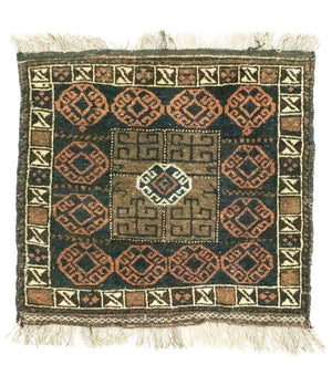 Tapis afghan carré  - 66 x 64 cm - bleu
