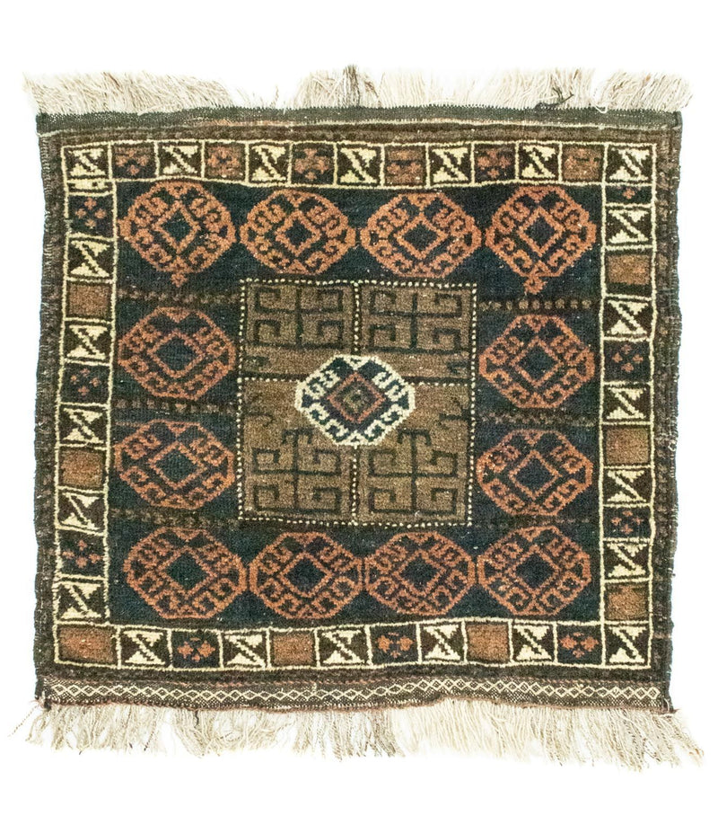 Tapis afghan carré  - 66 x 64 cm - bleu