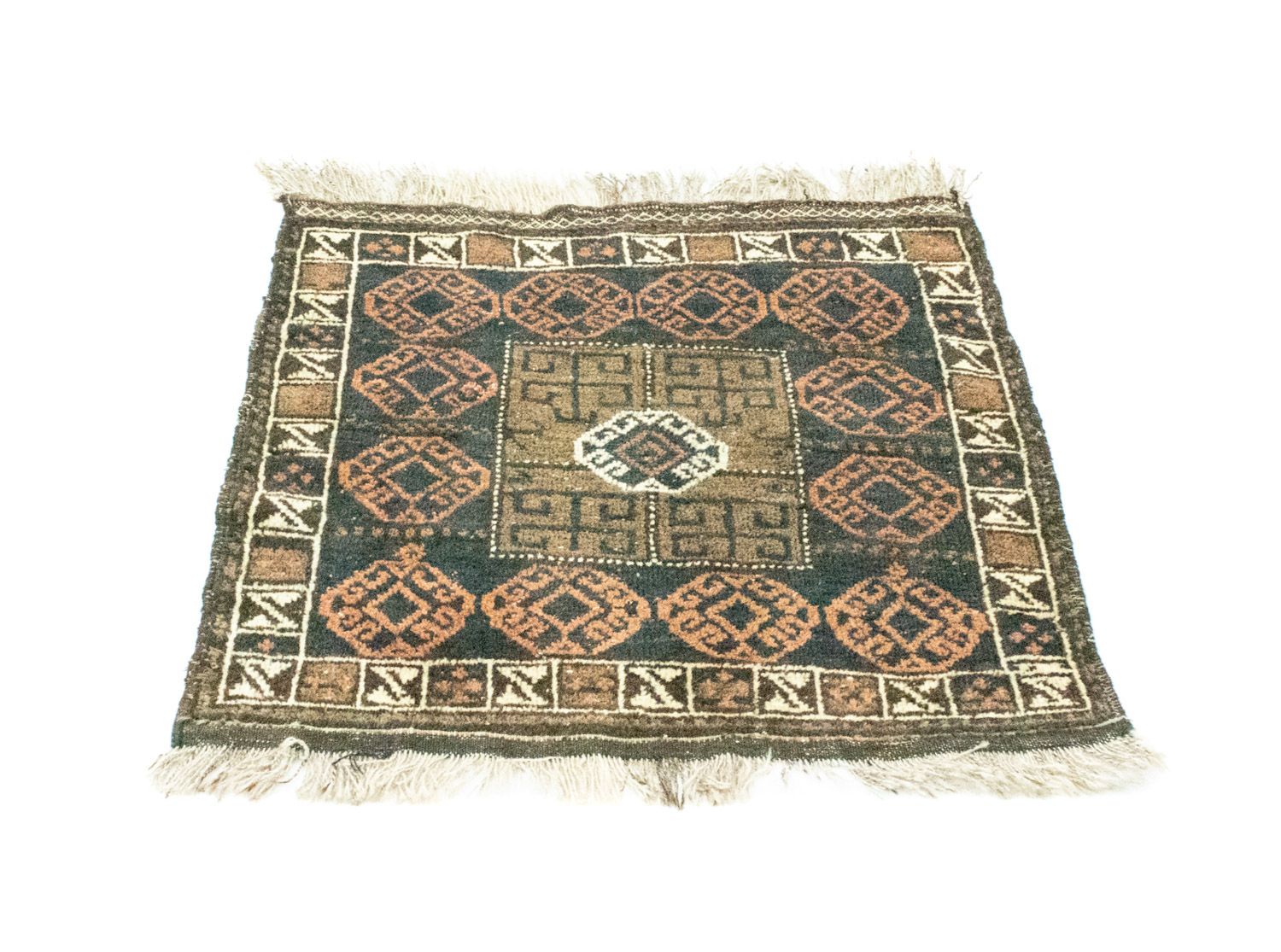 Tapis afghan carré  - 66 x 64 cm - bleu