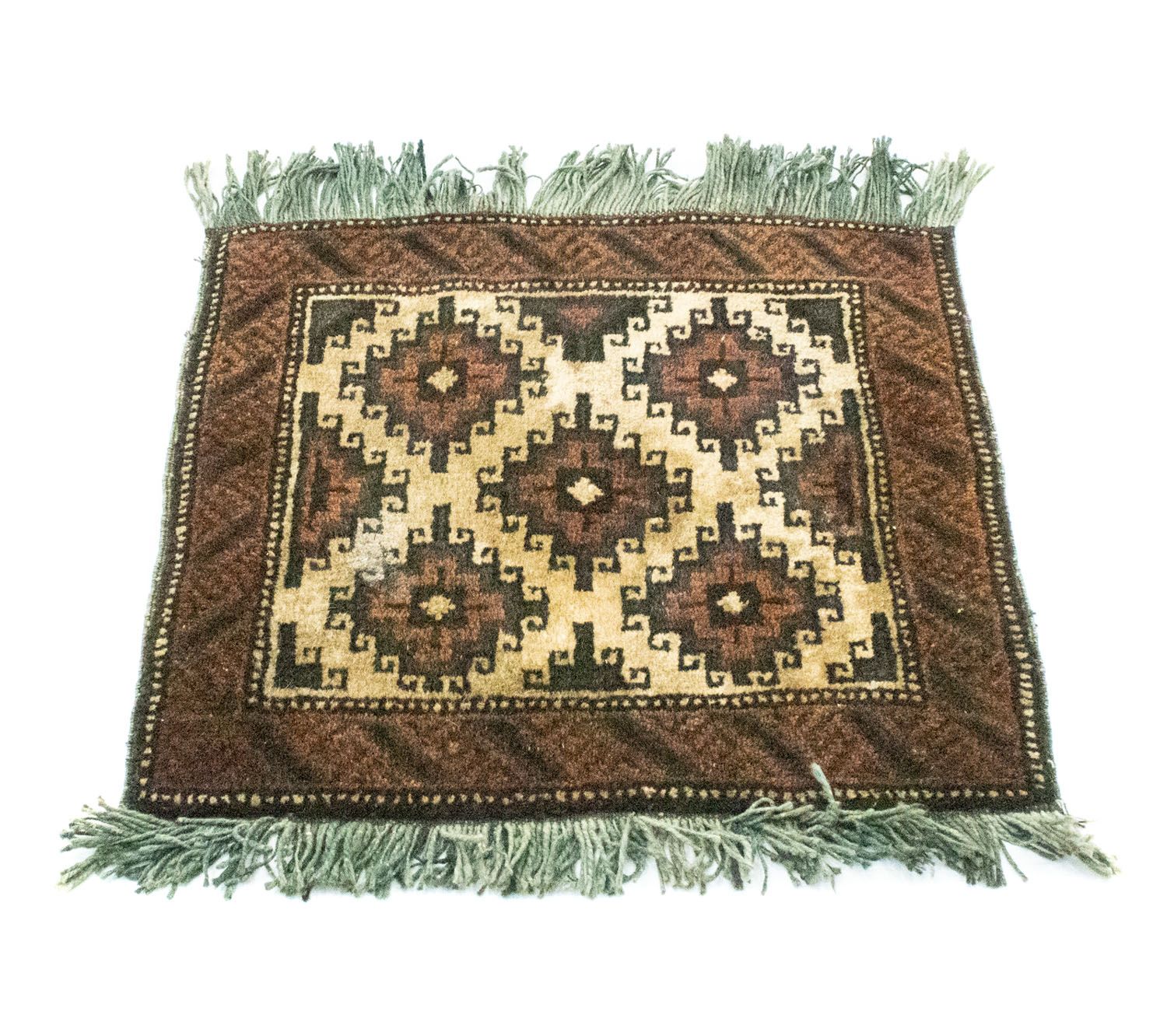Tapis afghan carré  - 47 x 41 cm - marron