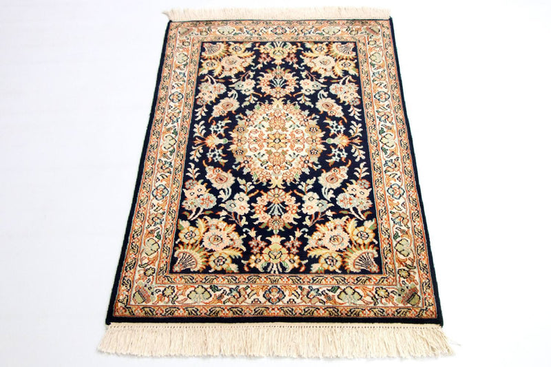 Tapis en soie - Soie du Cachemire - 98 x 63 cm - bleu