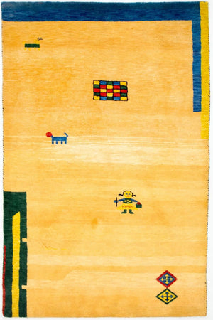 Tapis Gabbeh - Indus - 193 x 121 cm - or
