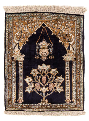 Tapis en soie - Ghom soie - Premium - 72 x 57 cm - bleu foncé