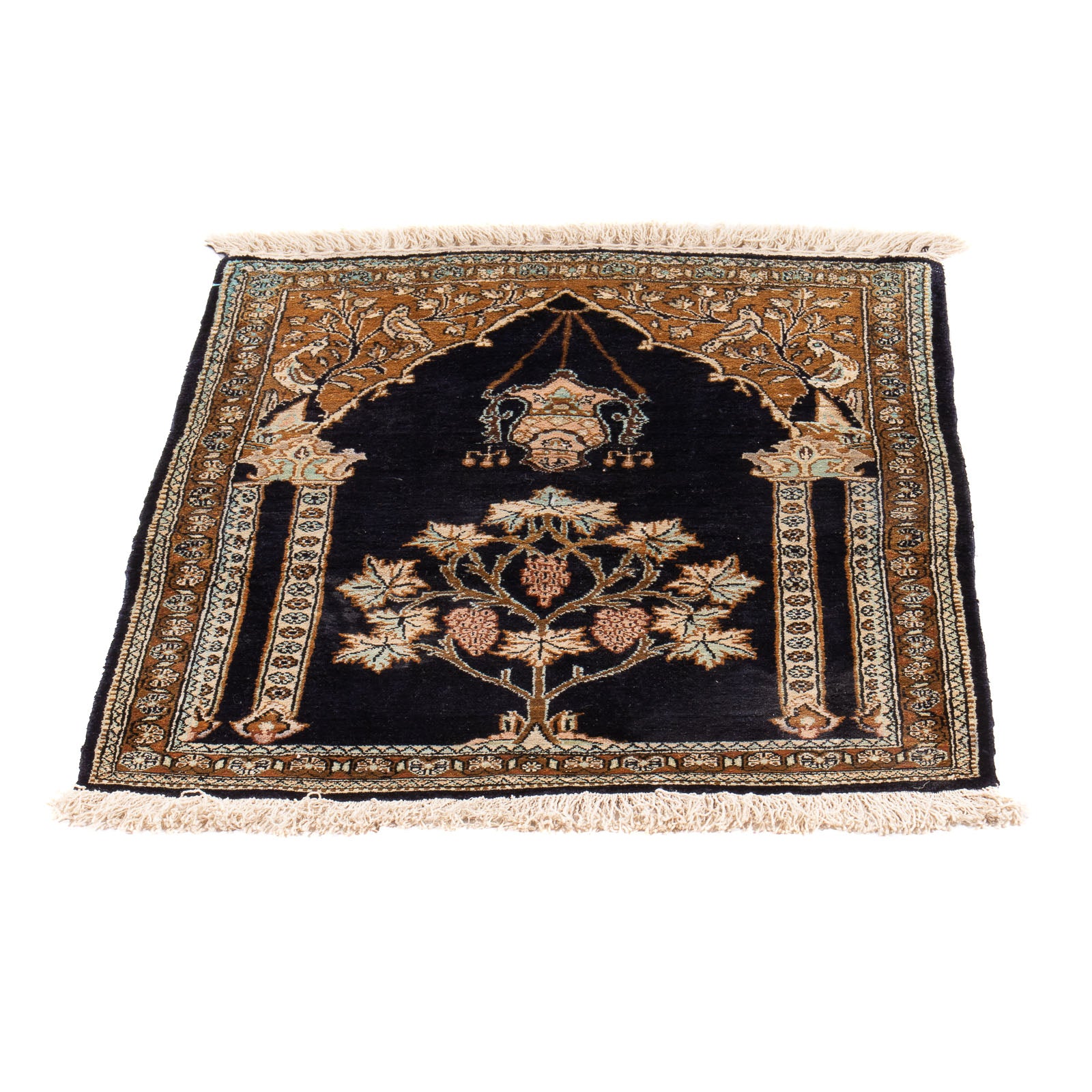Tapis en soie - Ghom soie - Premium - 72 x 57 cm - bleu foncé