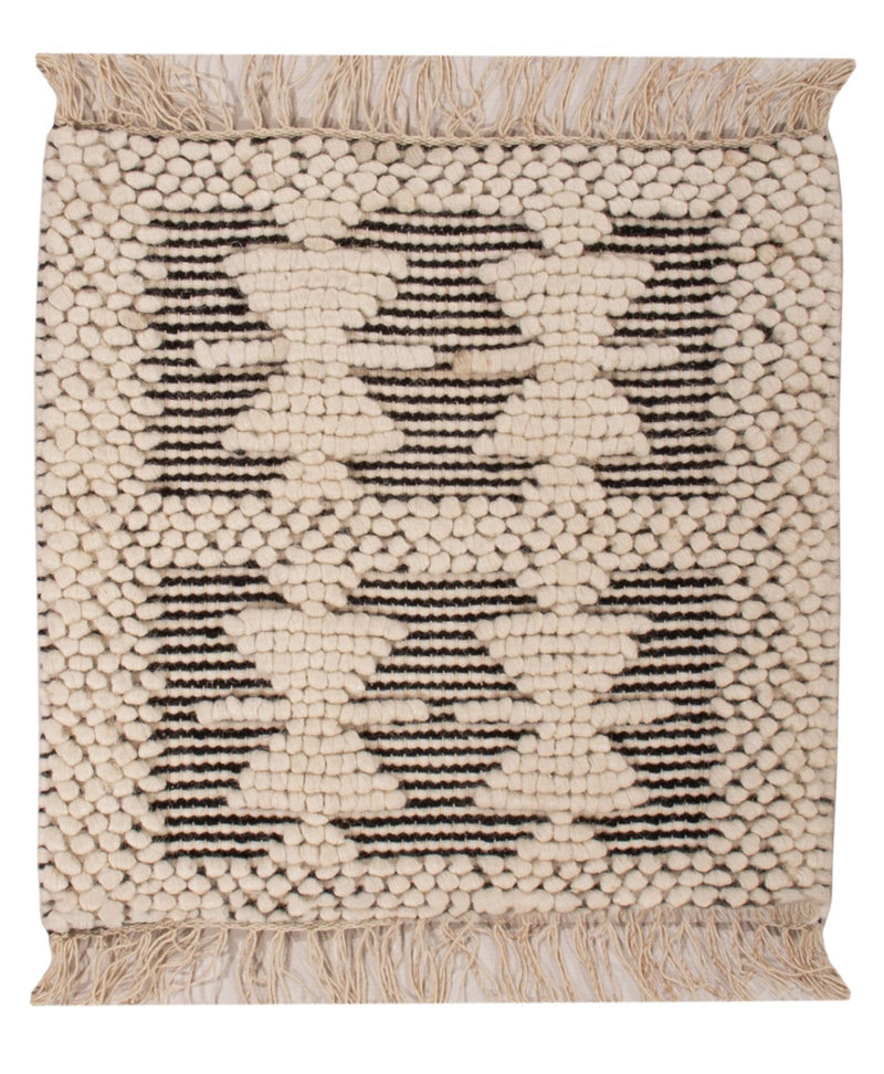 Tapis en laine carré  - 49 x 46 cm - noir et blanc