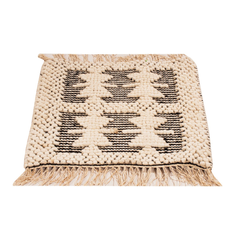 Tapis en laine carré  - 49 x 46 cm - noir et blanc