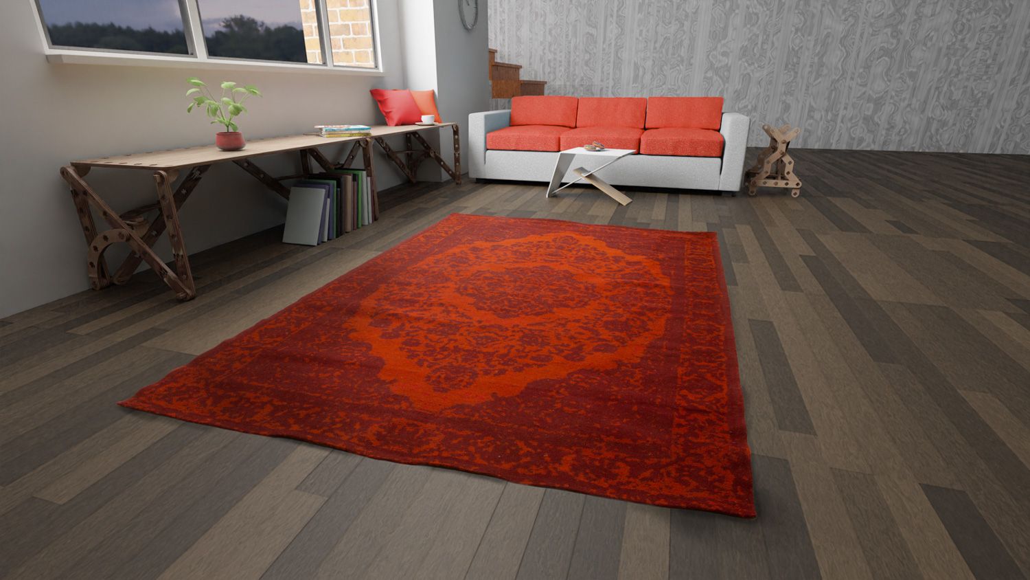 Tapis vintage - 340 x 240 cm - rouge