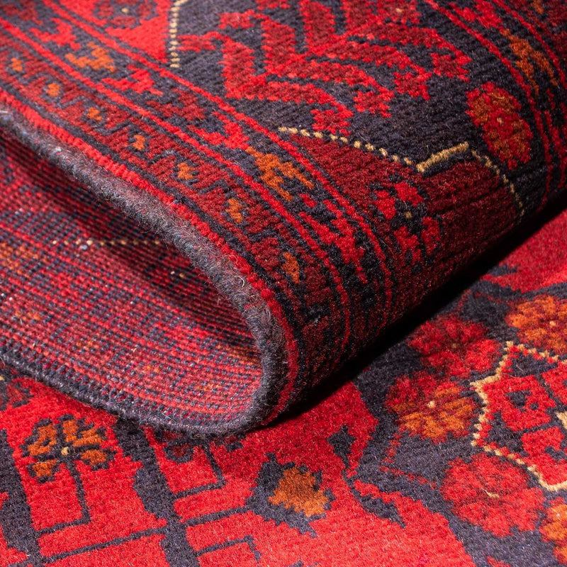 Tapis de couloir Tapis afghan - Kunduz - 299 x 82 cm - rouge foncé