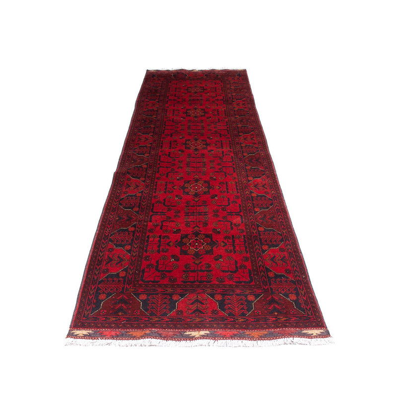 Tapis de couloir Tapis afghan - Kunduz - 299 x 82 cm - rouge foncé