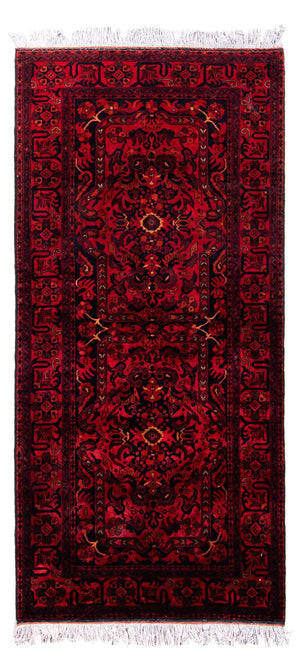 Tapis afghan - Kunduz - 203 x 102 cm - rouge foncé