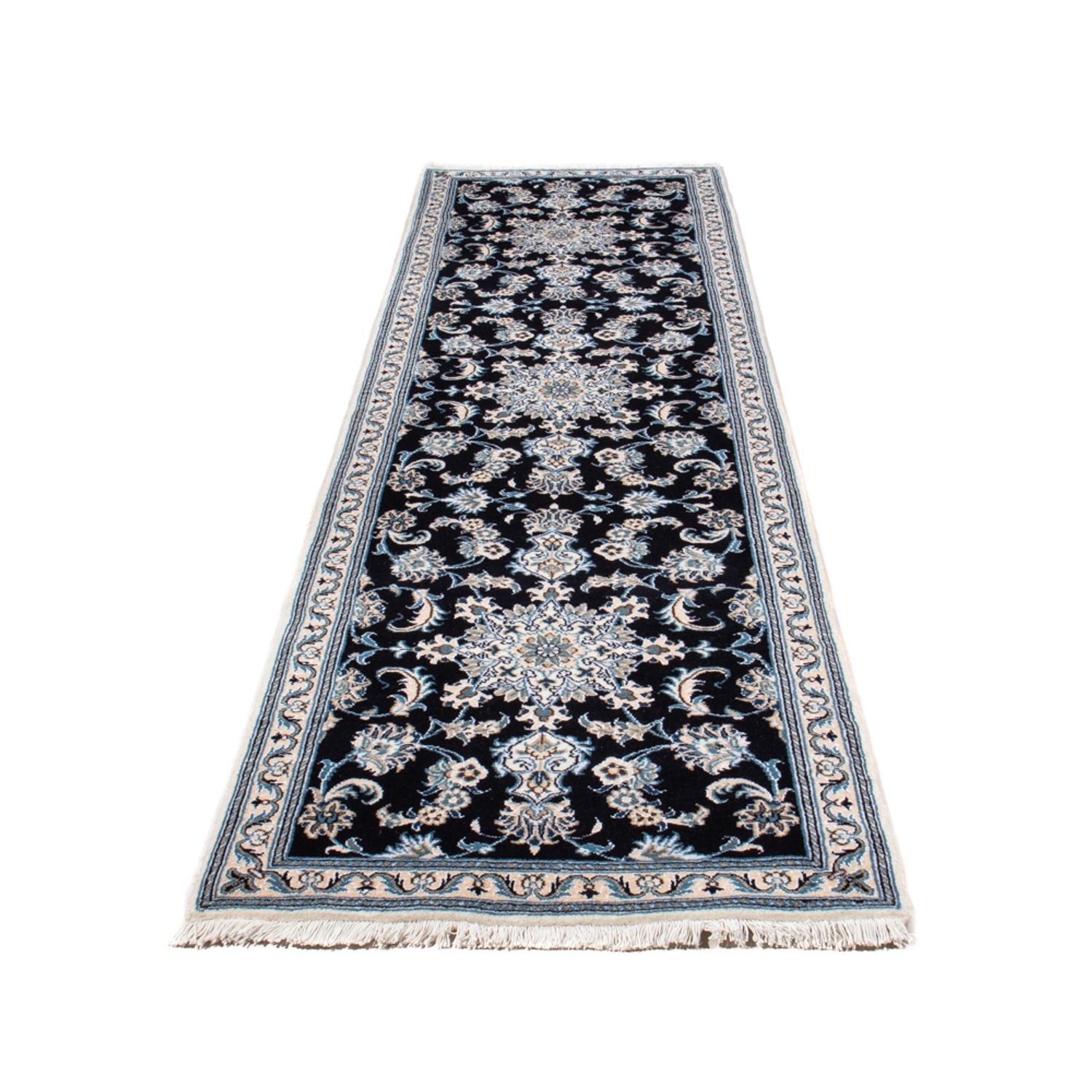 Tapis de couloir Tapis persan - Nain - 287 x 79 cm - bleu foncé