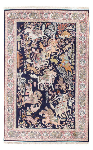 Tapis en soie - Soie du Cachemire - 215 x 133 cm - bleu foncé
