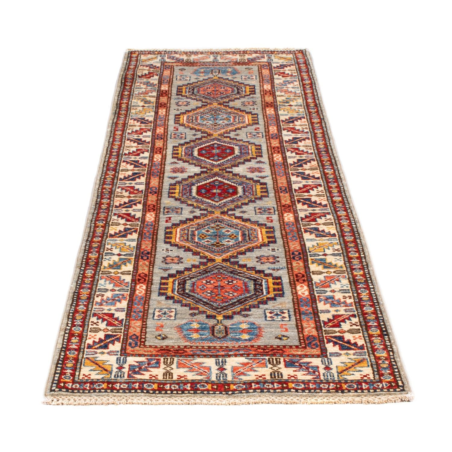 Tapis de couloir Tapis Ziegler - Kazak - 228 x 74 cm - bleu clair