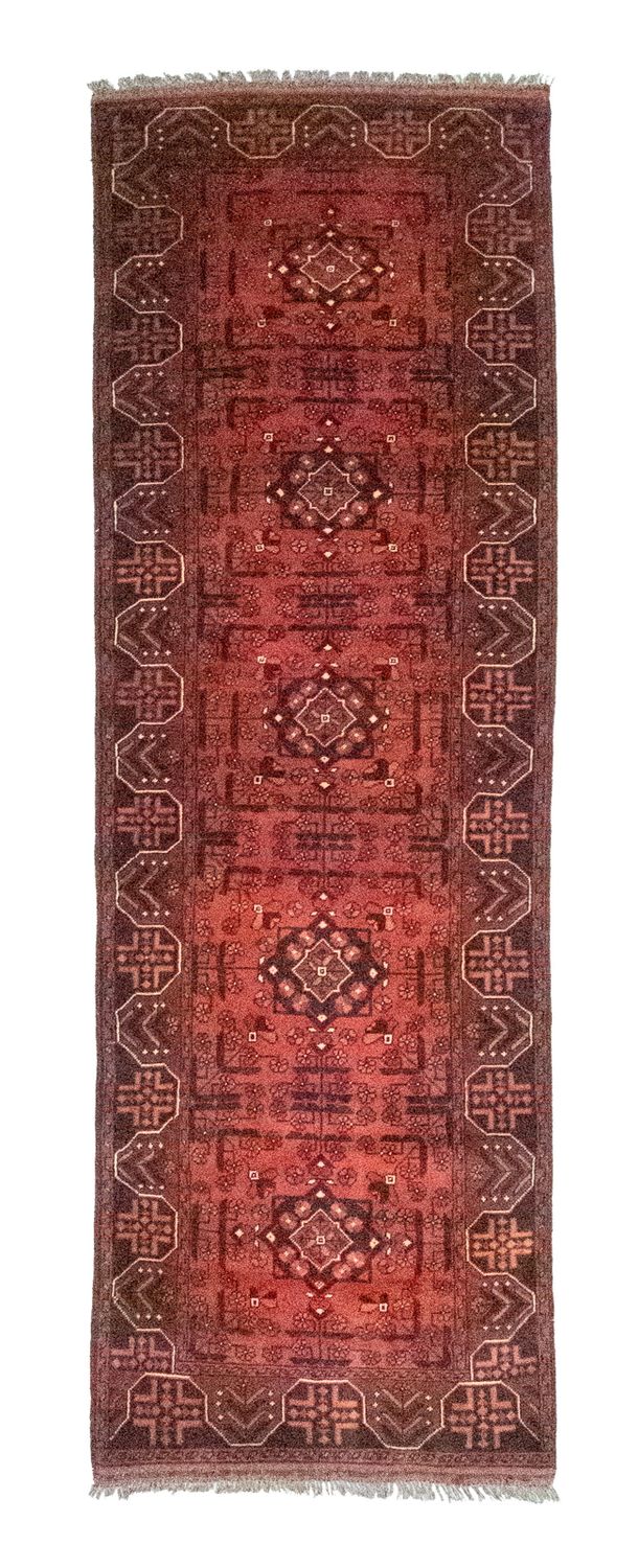 Tapis de couloir Tapis afghan - Kunduz - 288 x 78 cm - rouge