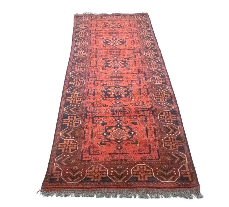 Tapis de couloir Tapis afghan - Kunduz - 288 x 78 cm - rouge