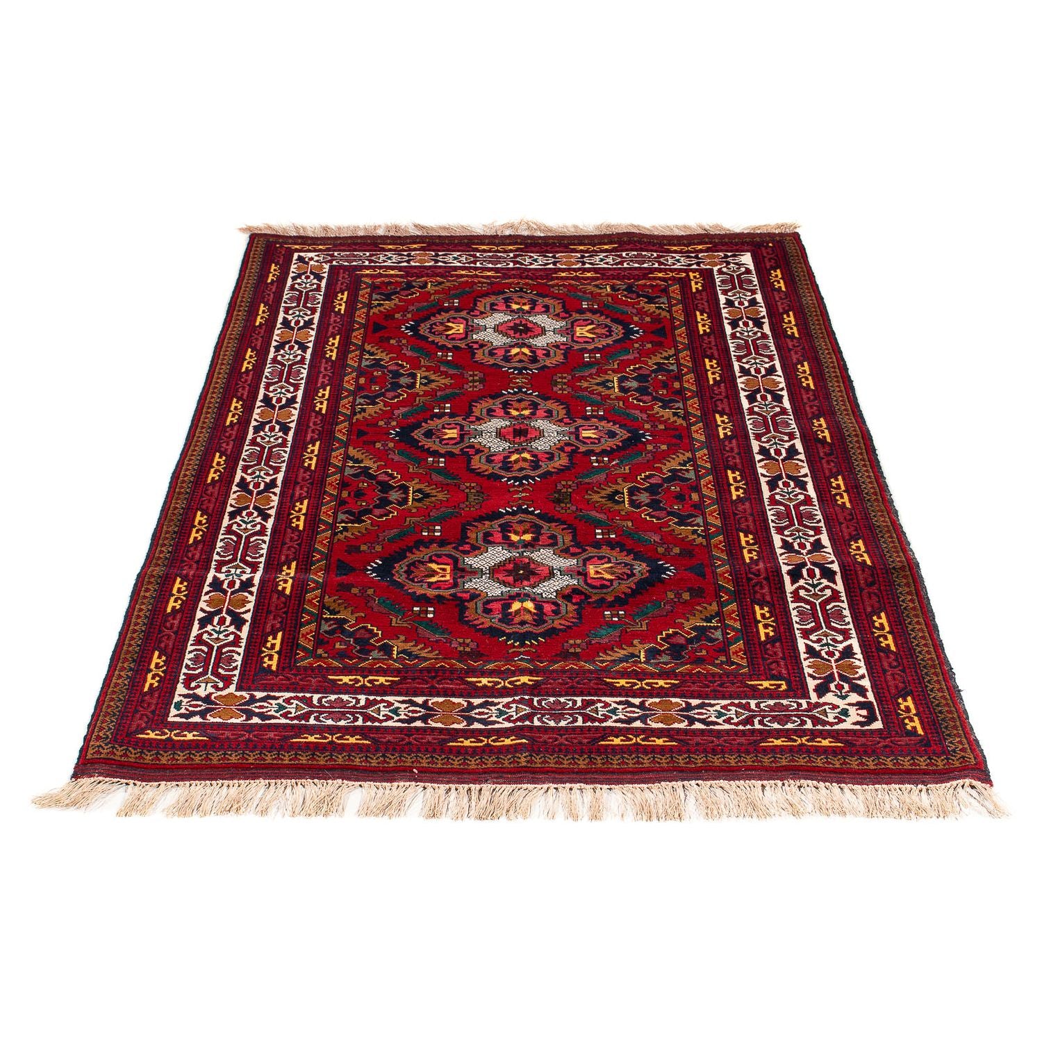 Tapis afghan - 145 x 93 cm - rouge foncé