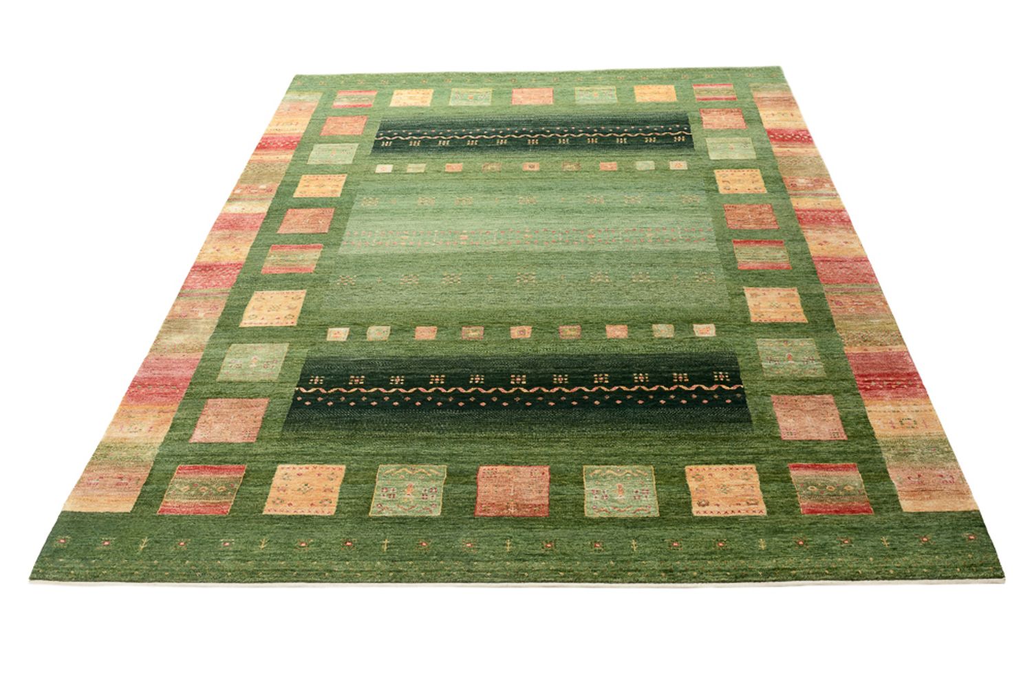 Tapis Gabbeh - Loribaft Indus - 302 x 248 cm - vert