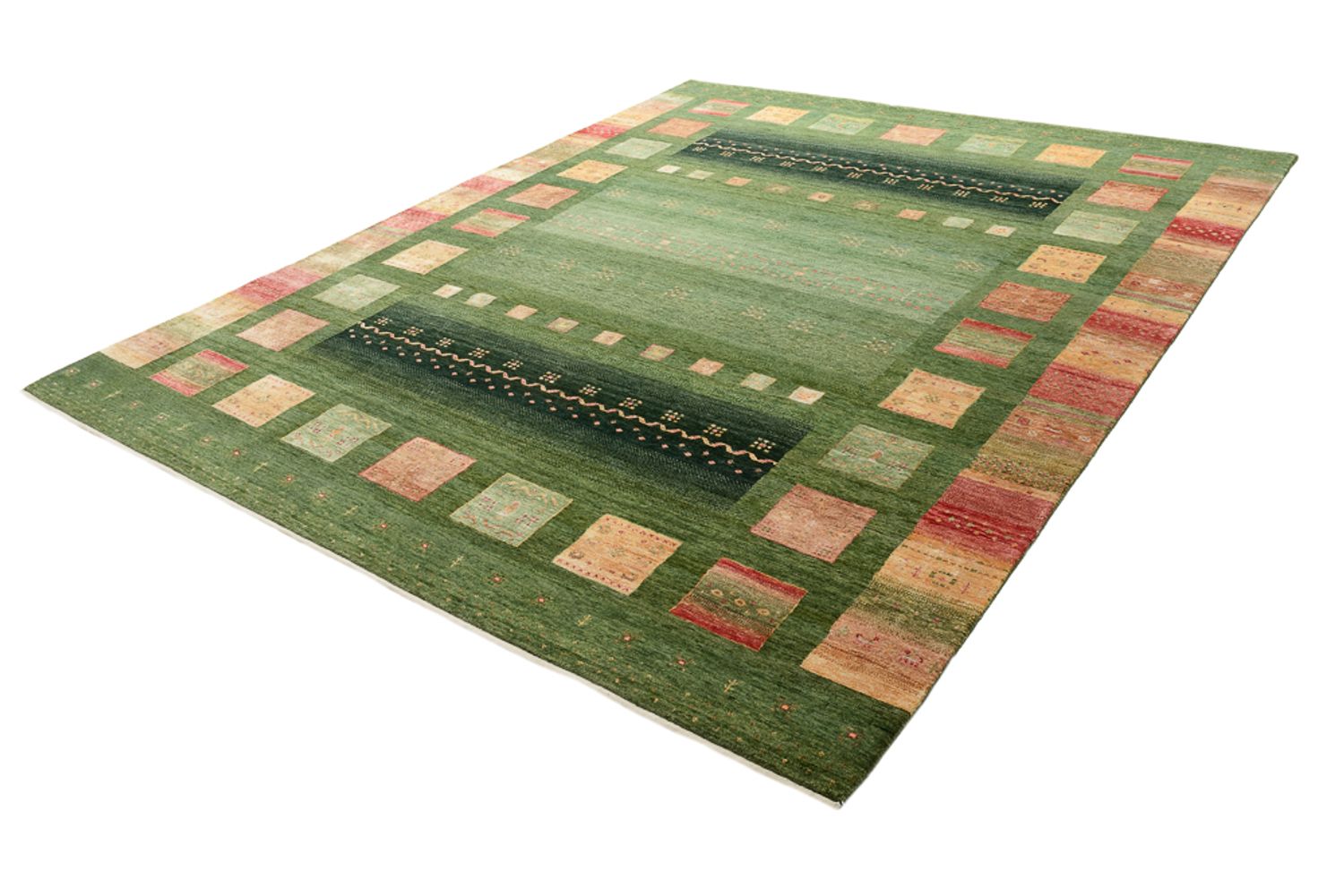 Tapis Gabbeh - Loribaft Indus - 302 x 248 cm - vert
