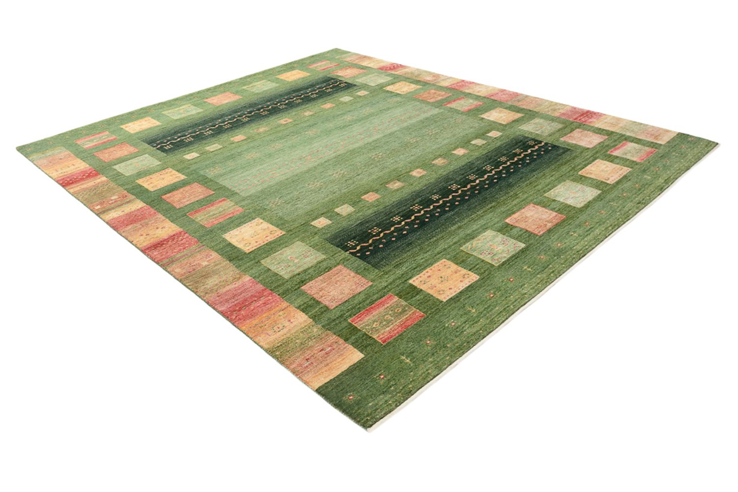Tapis Gabbeh - Loribaft Indus - 302 x 248 cm - vert