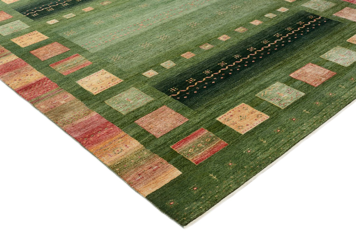 Tapis Gabbeh - Loribaft Indus - 302 x 248 cm - vert