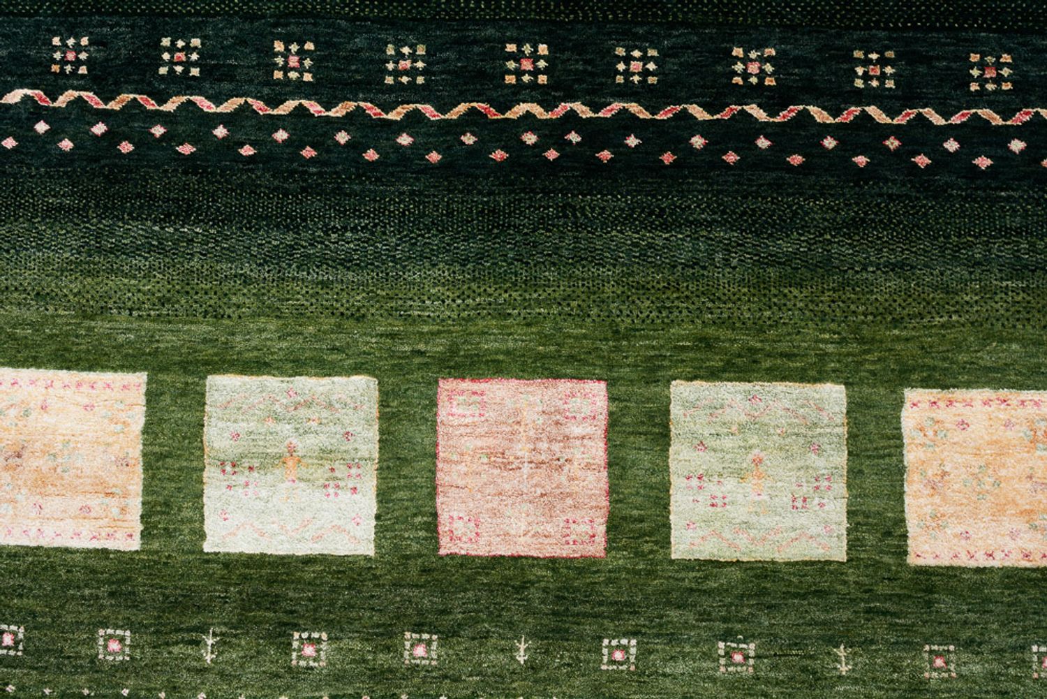 Gabbeh Teppich - Loribaft Indus - 308 x 205 cm - grün