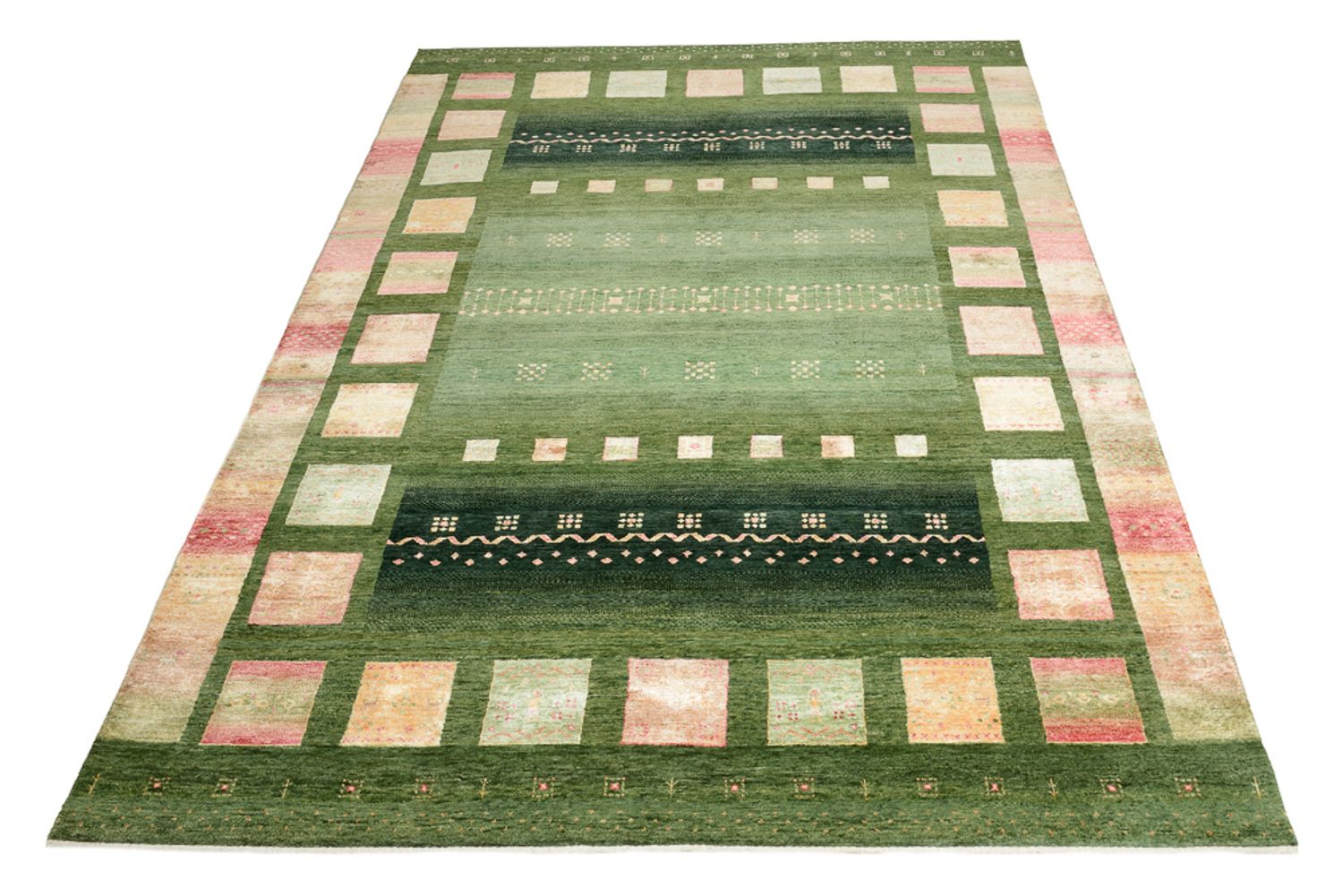Gabbeh Teppich - Loribaft Indus - 308 x 205 cm - grün
