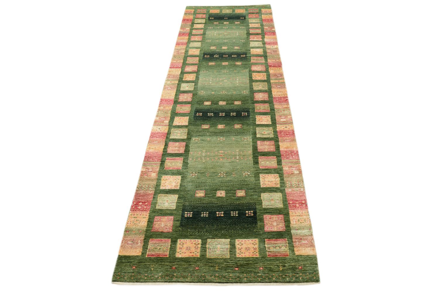 Läufer Gabbeh - Loribaft Indus - 296 x 82 cm - grün