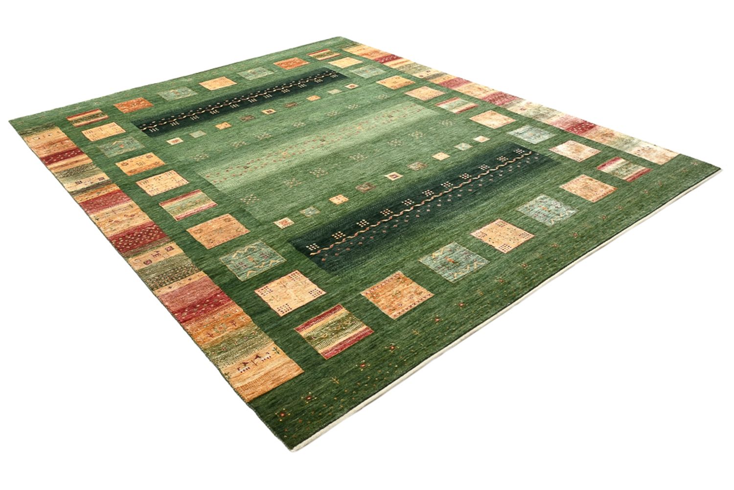 Tapis Gabbeh - Loribaft Indus - 302 x 249 cm - vert