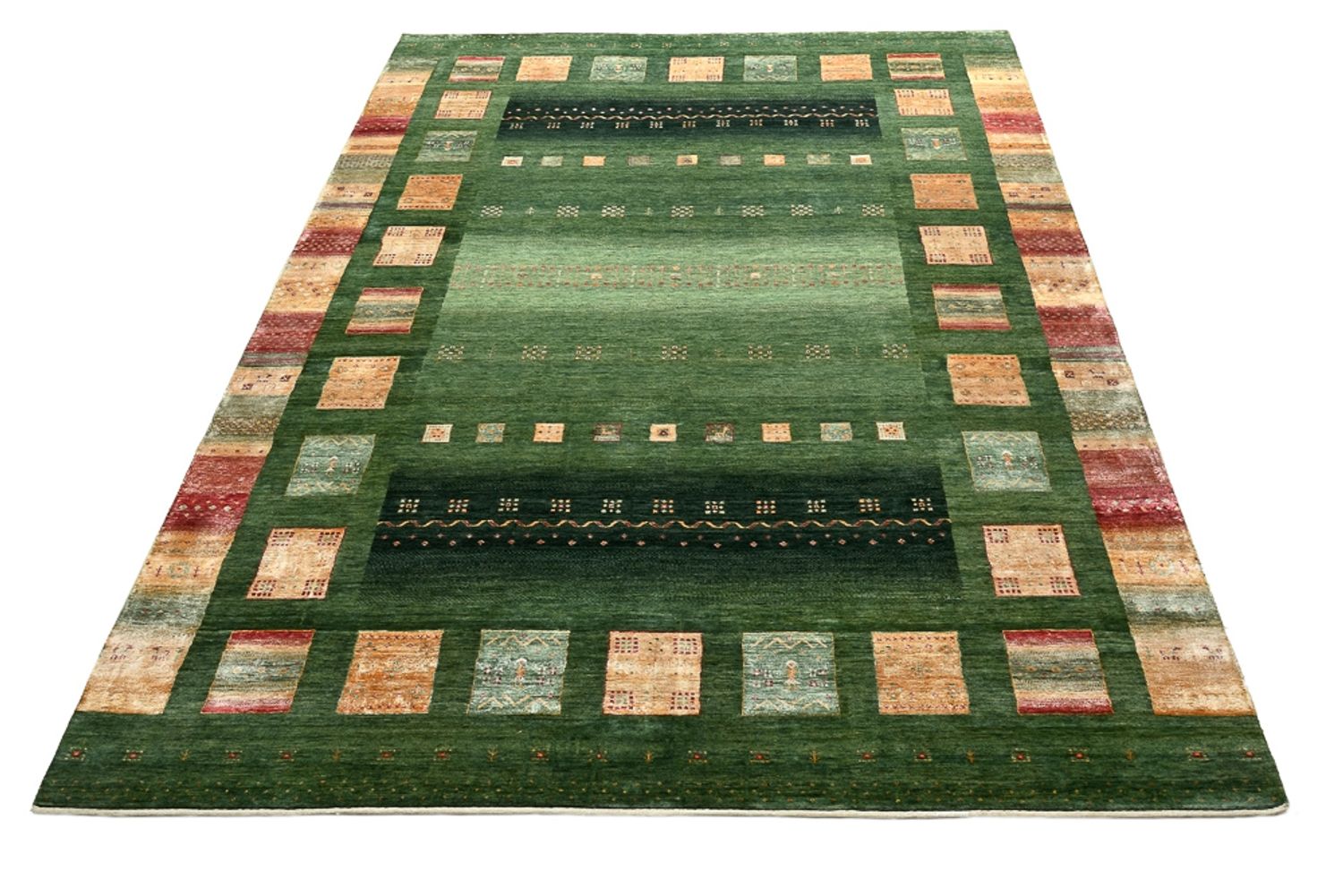 Tapis Gabbeh - Loribaft Indus - 346 x 245 cm - vert