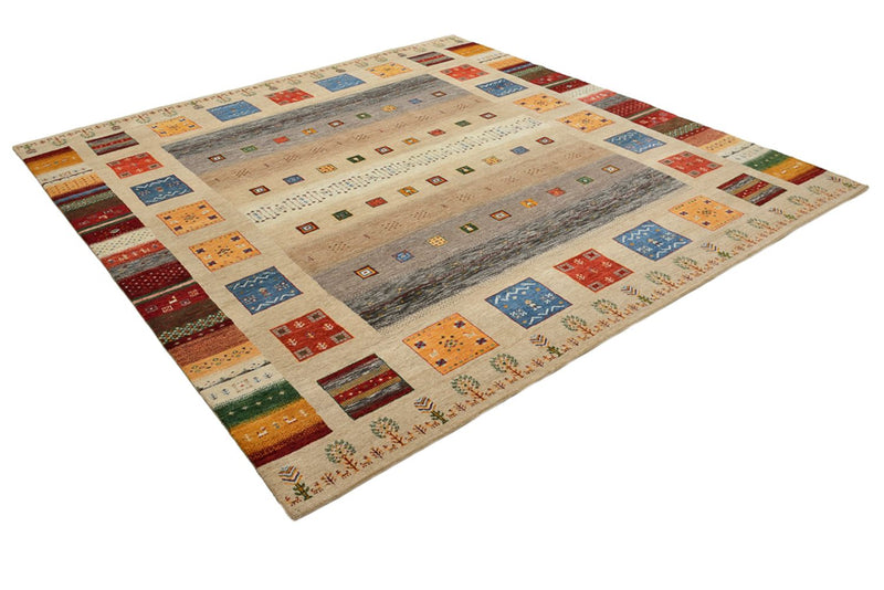 Tapis Gabbeh - Loribaft Indus carré  - 256 x 250 cm - beige clair