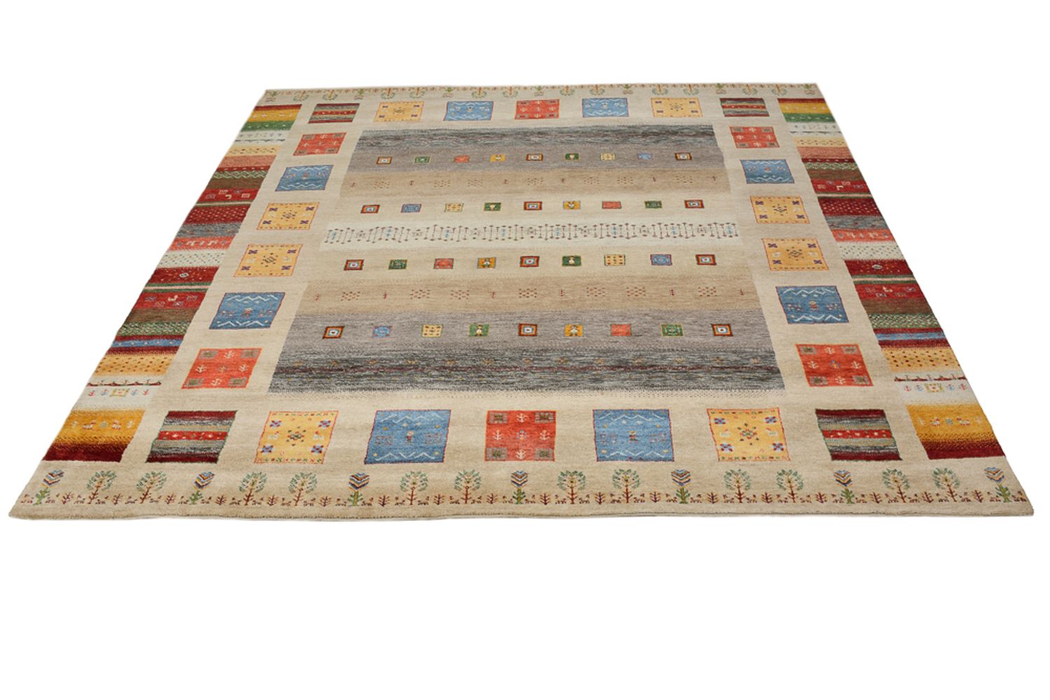Tapis Gabbeh - Loribaft Indus carré  - 256 x 250 cm - beige clair