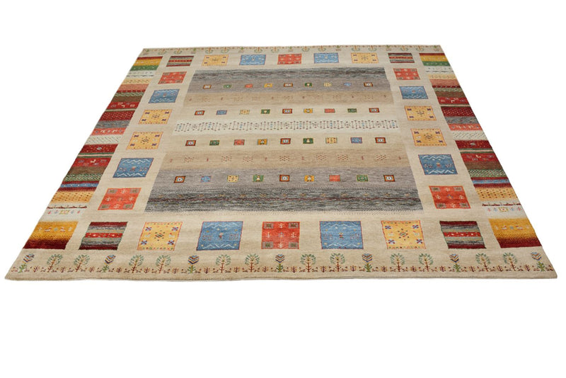 Tapis Gabbeh - Loribaft Indus carré  - 256 x 250 cm - beige clair