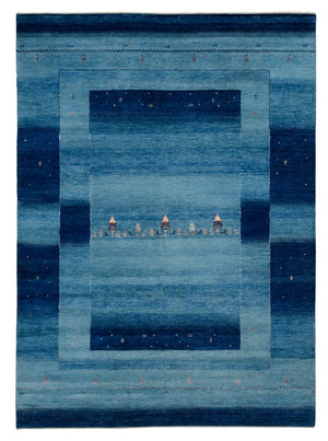 Tapis Gabbeh - Loribaft Indus - 241 x 175 cm - bleu