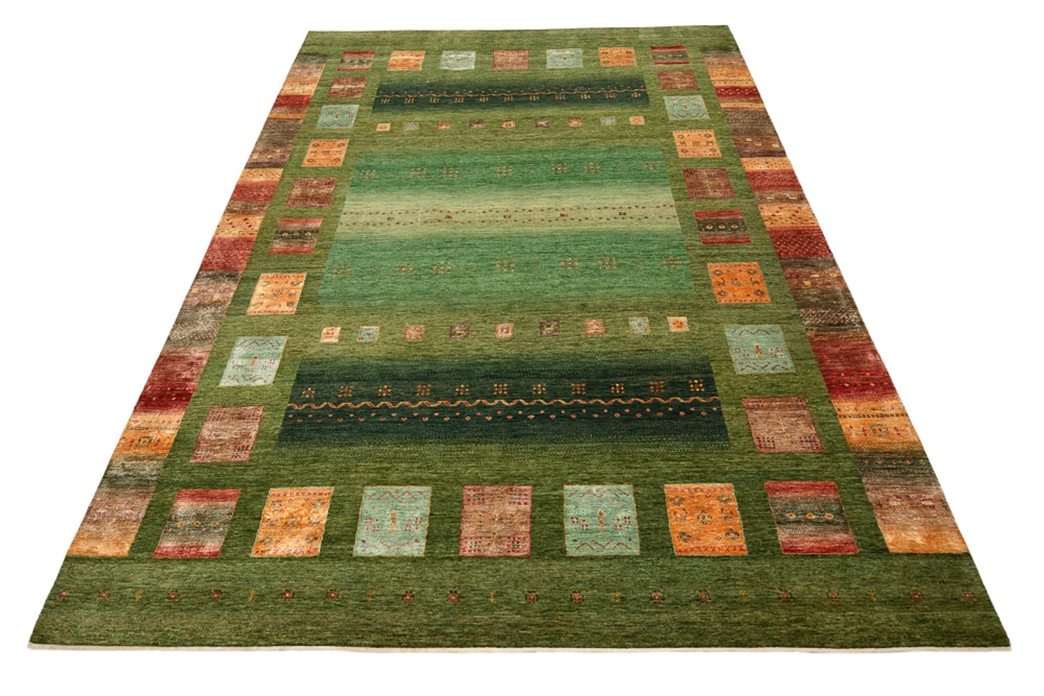 Tapis Gabbeh - Loribaft Indus - 303 x 244 cm - vert
