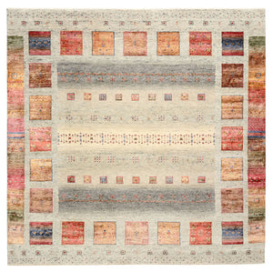 Tapis Gabbeh - Loribaft Indus carré  - 202 x 199 cm - beige clair