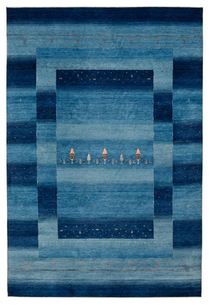 Tapis Gabbeh - Loribaft Indus - 304 x 204 cm - bleu de mer
