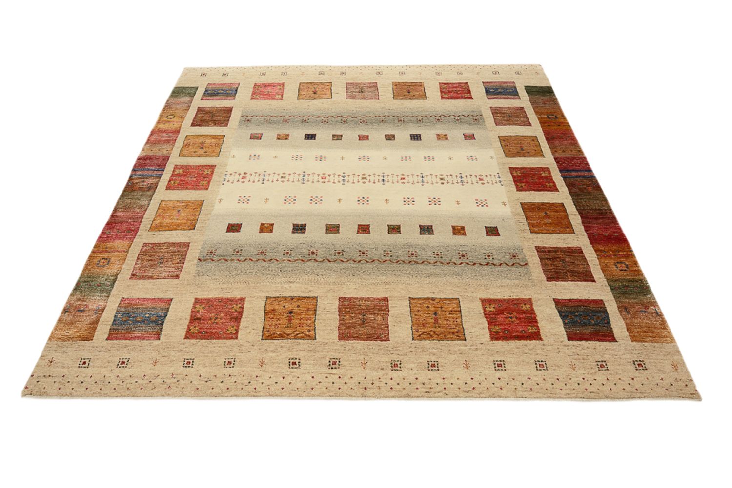 Tapis Gabbeh - Loribaft Indus carré  - 205 x 203 cm - multicolore