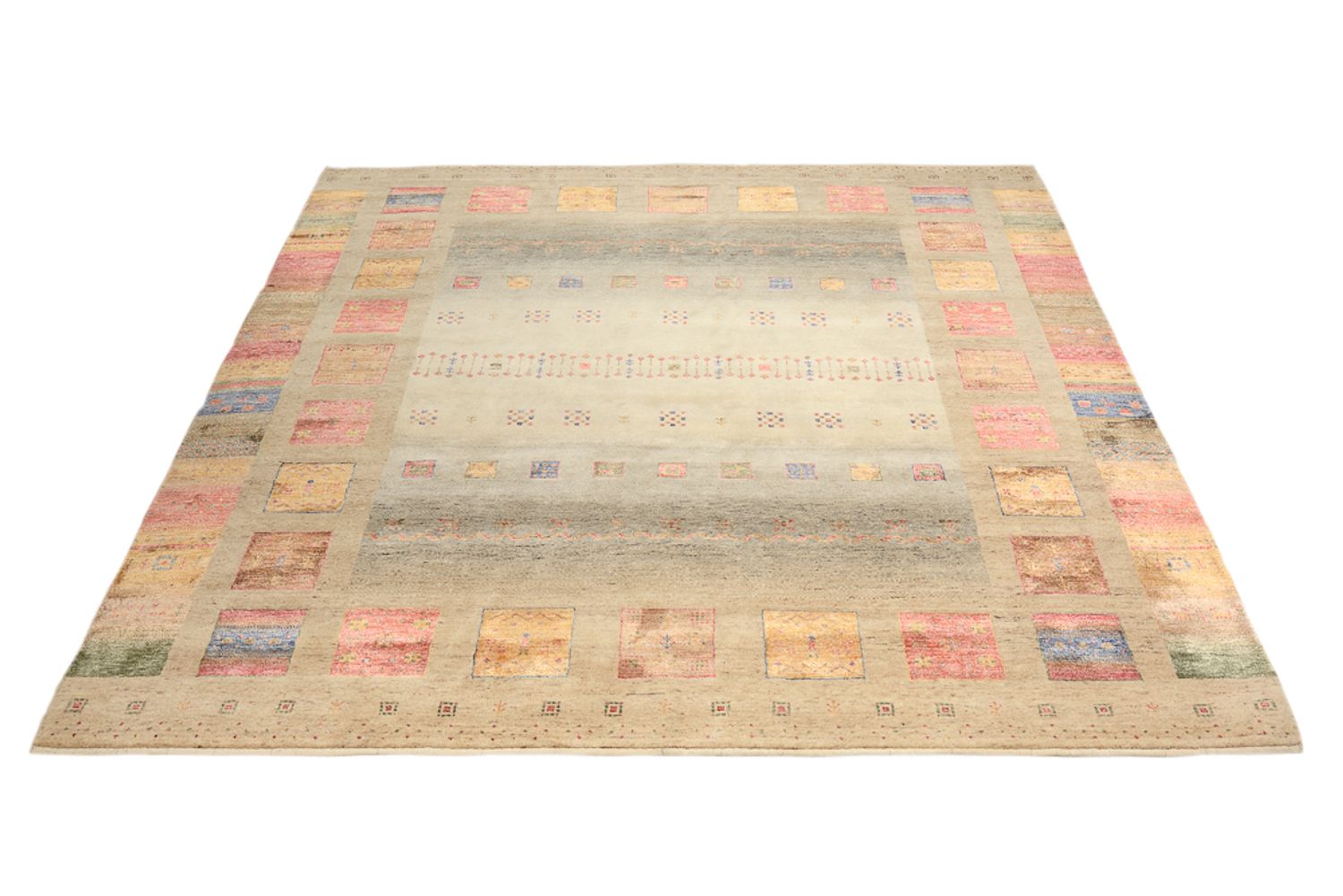 Tapis Gabbeh - Loribaft Indus carré  - 253 x 249 cm - multicolore