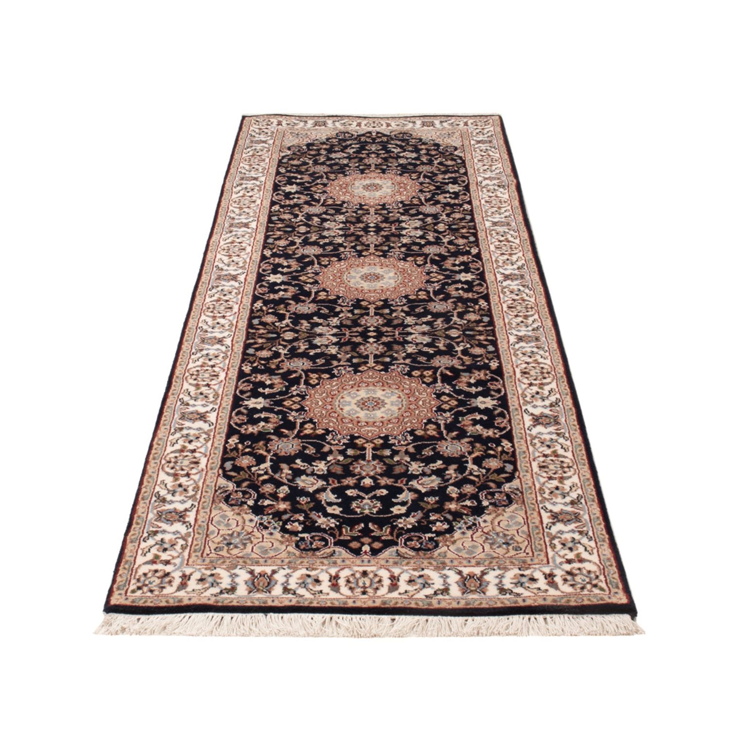 Tapis de couloir Tapis oriental - Nain - Indus - 253 x 81 cm - bleu foncé