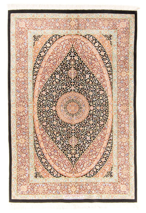 Tapis en soie - Ghom soie - Premium - 154 x 101 cm - bleu foncé