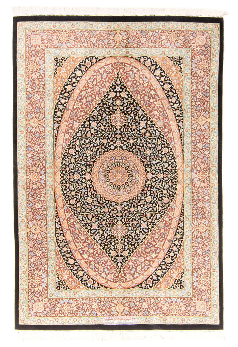 Tapis en soie - Ghom soie - Premium - 154 x 101 cm - bleu foncé